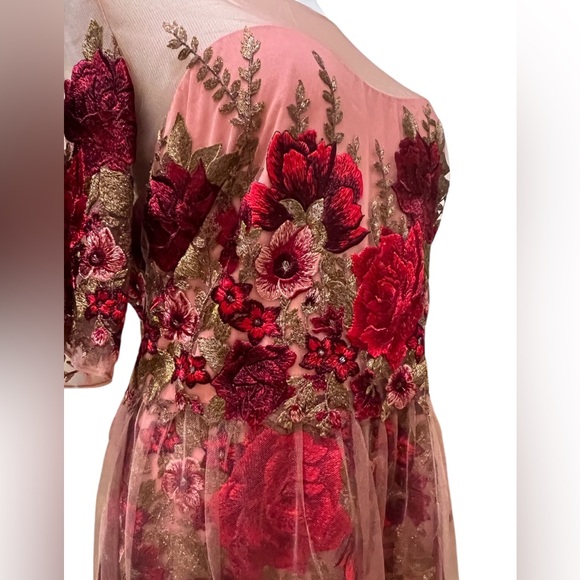Marchesa Notte Rose Throw Floral Red Pink Tulle Embroidered Dress Size 12 Love - Picture 9 of 16